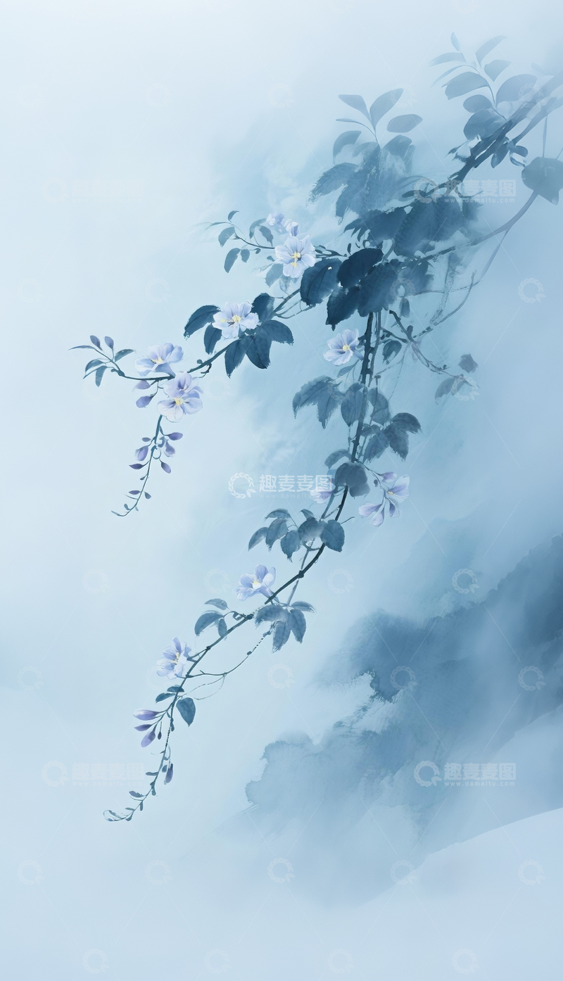 高清大图下载【趣麦麦图】雾蓝鲜花文艺背景3