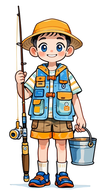 卡通钓鱼少年插画设计素材