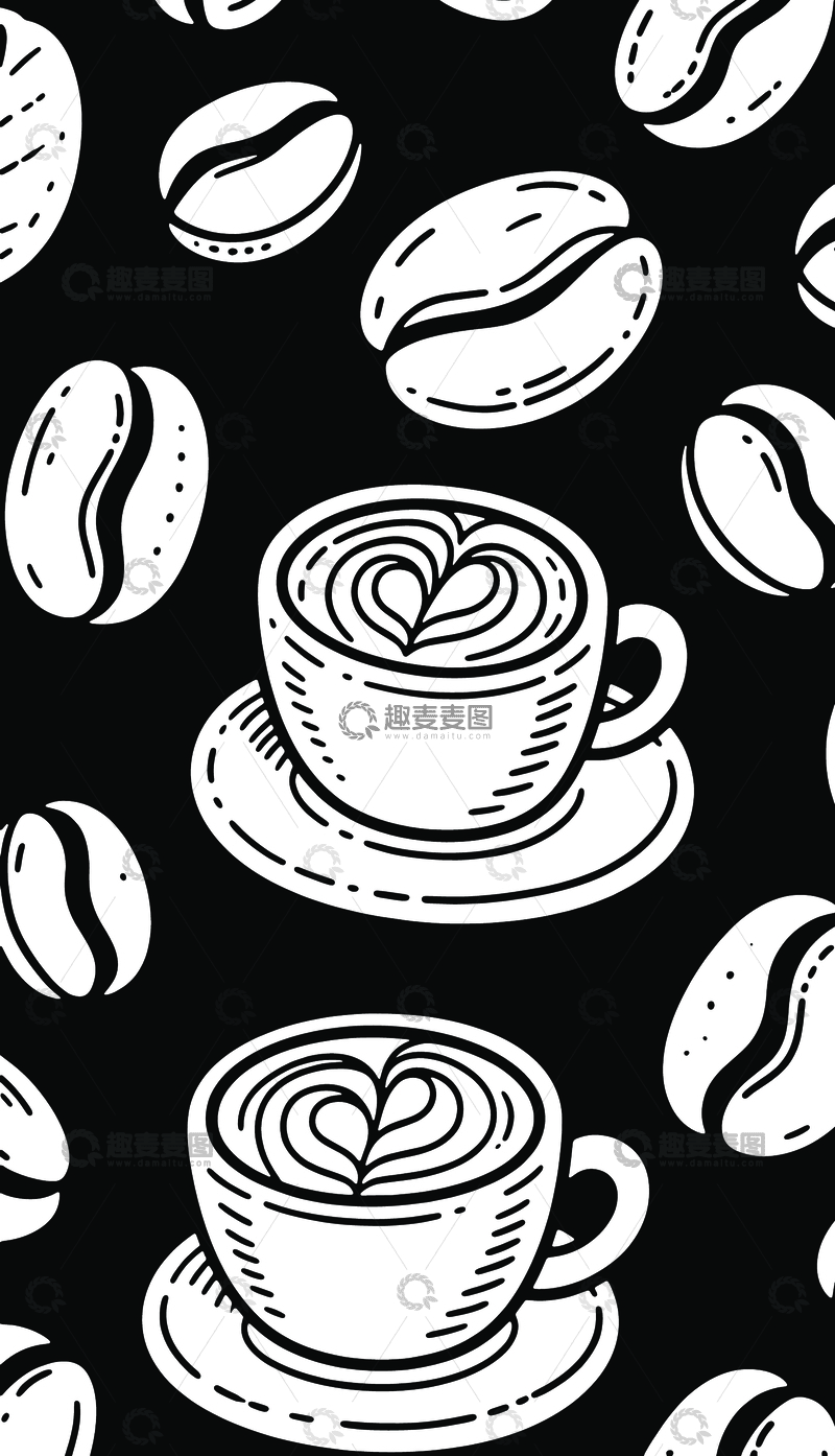 源文件下载【趣麦麦图】黑白咖啡底纹背景1