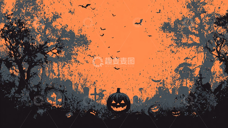 高清大图下载【趣麦麦图】恐怖南瓜灯夜晚景象