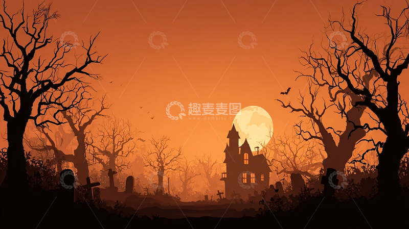 高清大图下载【趣麦麦图】阴森恐怖的月夜鬼屋