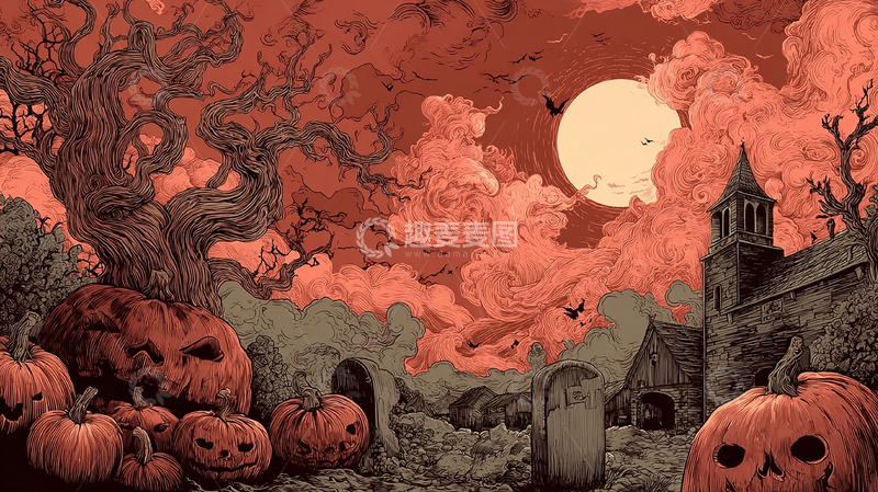 高清大图下载【趣麦麦图】万圣节的恐怖南瓜村