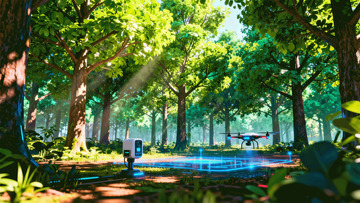 森林草地无人机设备场景商业照片