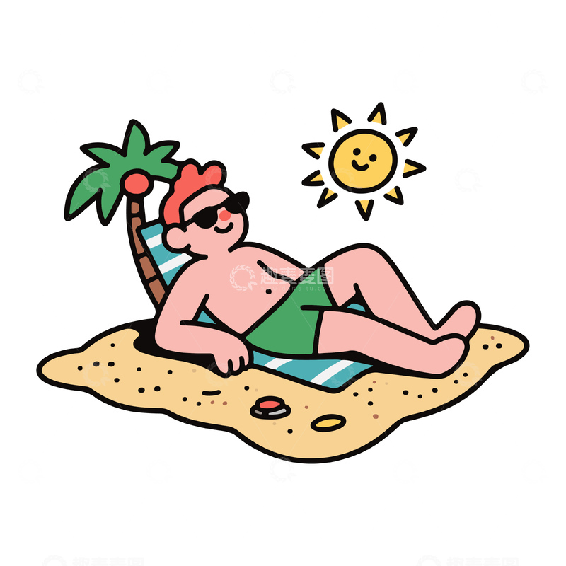 一个人在沙滩上晒太阳