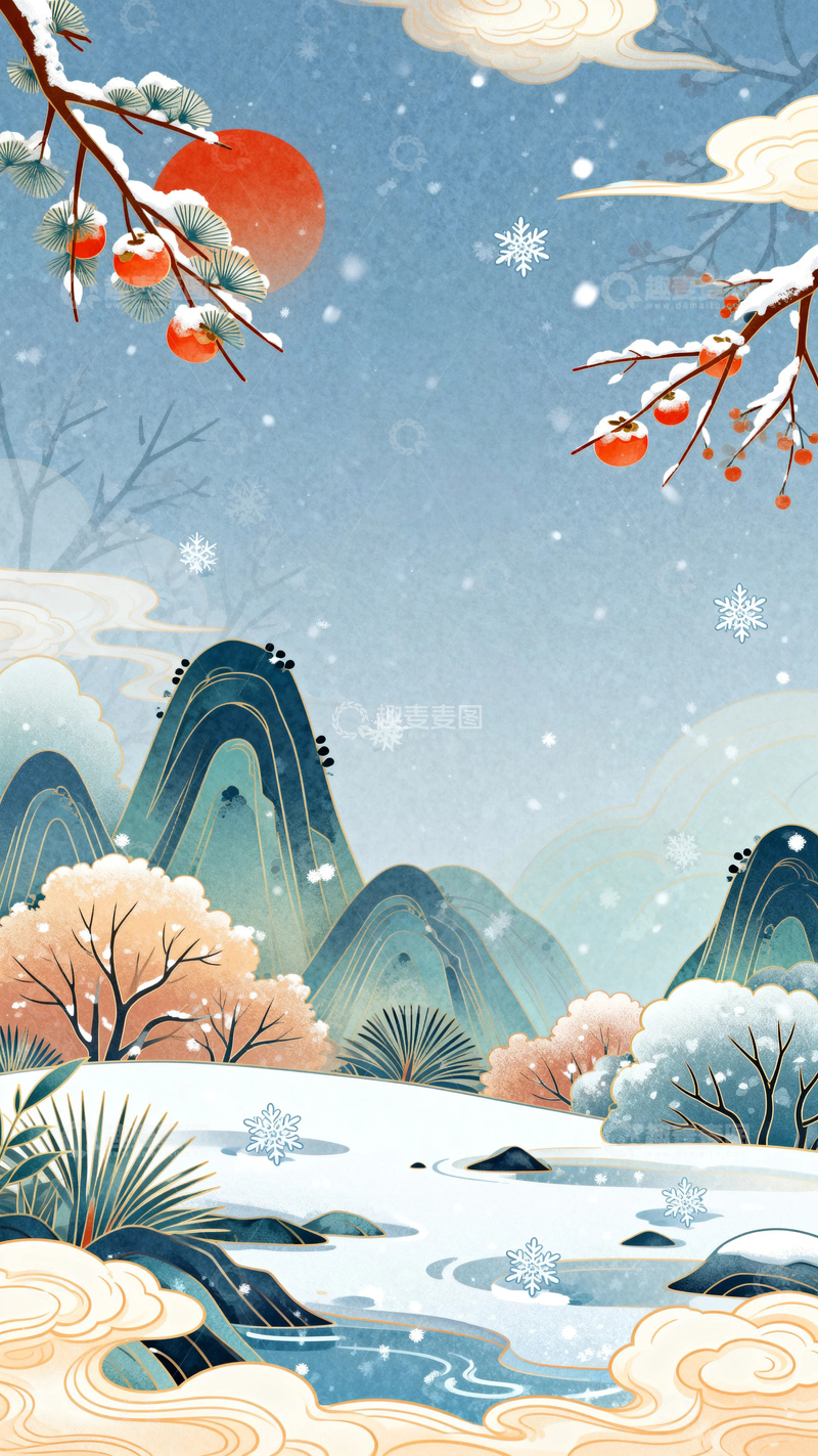 高清大图下载【趣麦麦图】二十四节气霜降背景012