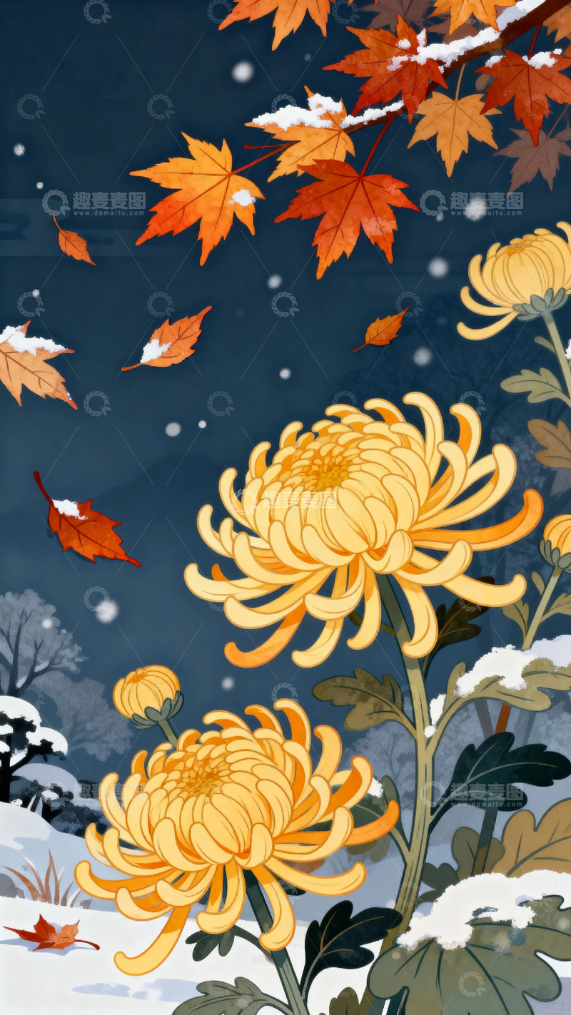 高清大图下载【趣麦麦图】二十四节气霜降背景06