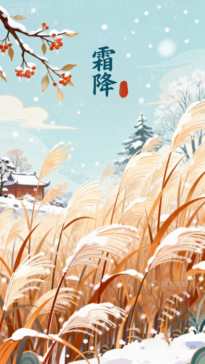 高清大图下载【趣麦麦图】中国风霜降节气背景6