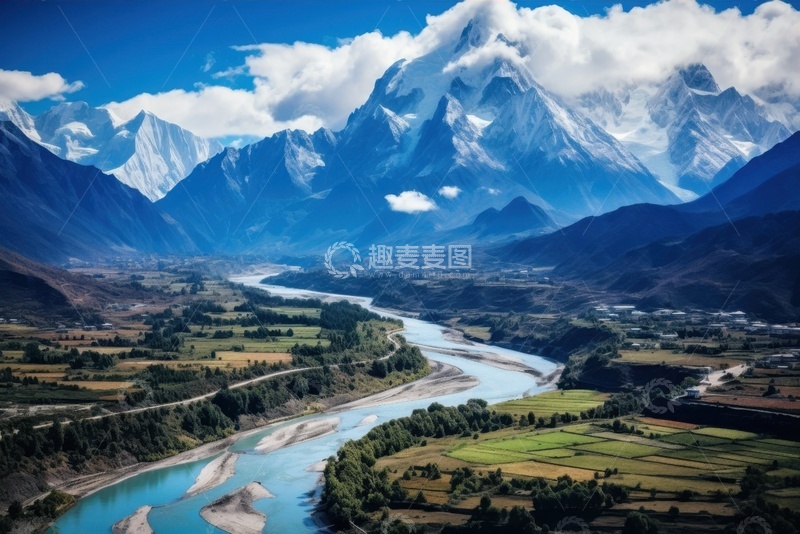 高清大图下载【趣麦麦图】雪山河流自然美景