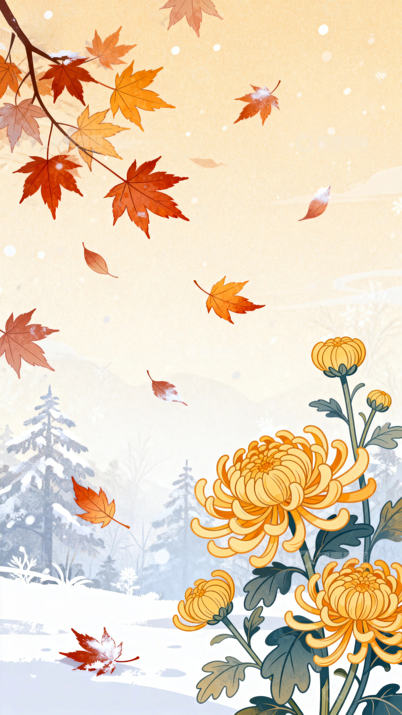 高清大图下载【趣麦麦图】二十四节气霜降背景05