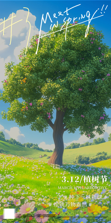 312植树节插画清新海报2