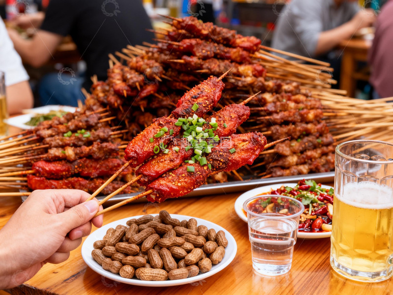 高清大图下载【趣麦麦图】和朋友一起吃烧烤羊肉串