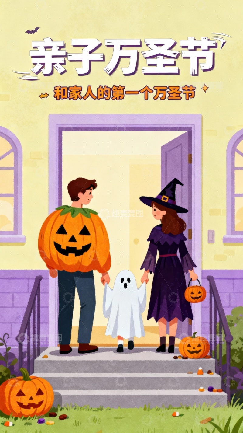 高清大图下载【趣麦麦图】温馨的亲子万圣节