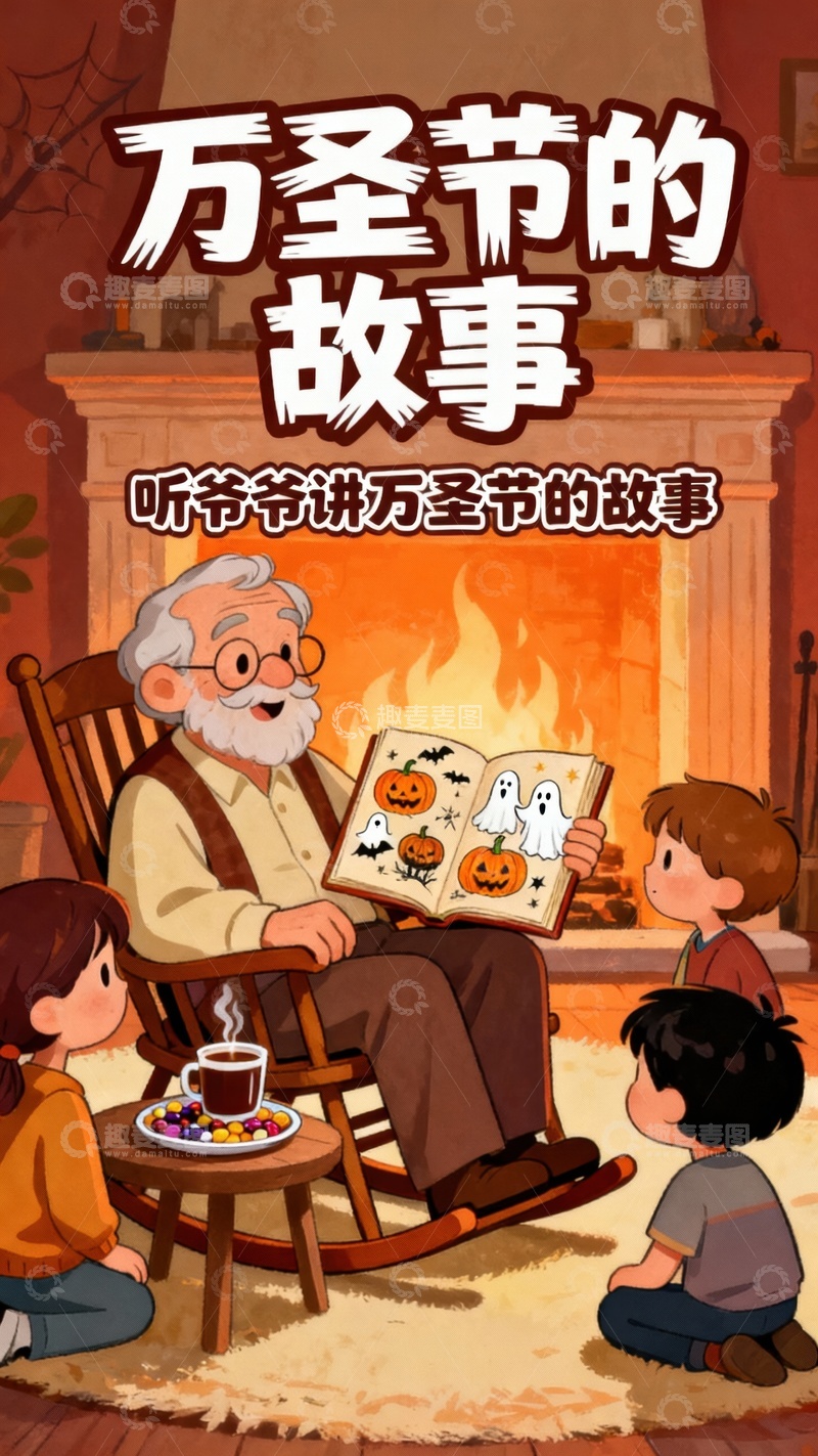 高清大图下载【趣麦麦图】万圣节温馨插画海报