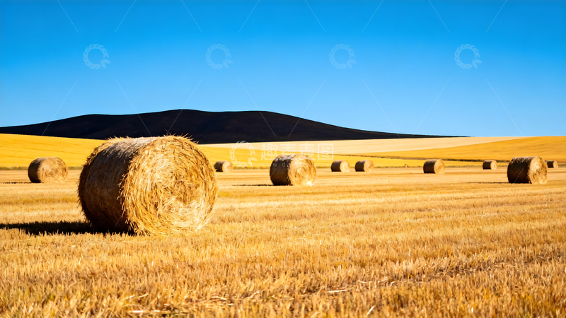 高清大图下载【趣麦麦图】草垛金田秋日丰收如画