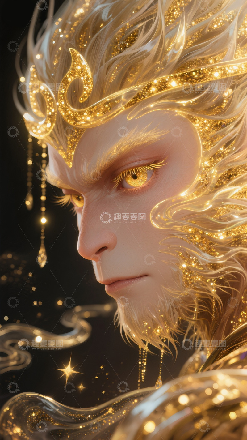 高清大图下载【趣麦麦图】粒子古风插画悟空4