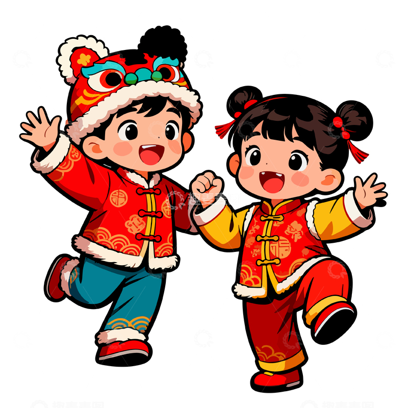 卡通春节儿童喜庆插画