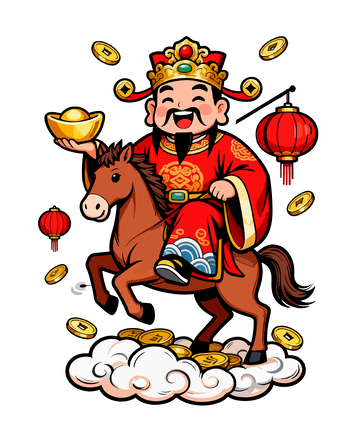 传统中国财神骑马的祝福图