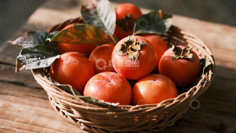 高清大图下载【趣麦麦图】新鲜柿子装篮摄影