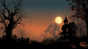 月光下的恐怖鬼屋景象