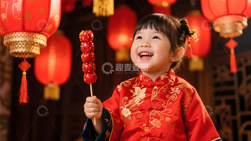 高清大图下载【趣麦麦图】糖葫芦笑颜春节喜庆如画