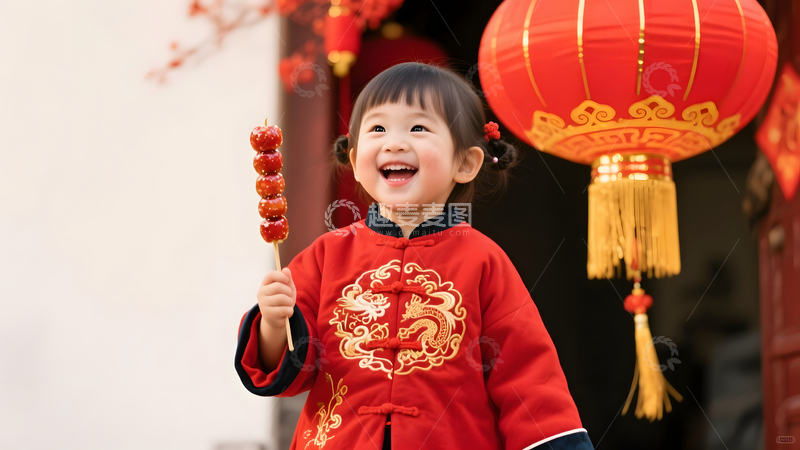 高清大图下载【趣麦麦图】糖葫芦笑迎新春喜庆如画