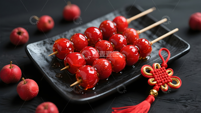 高清大图下载【趣麦麦图】糖葫芦年味红韵如画