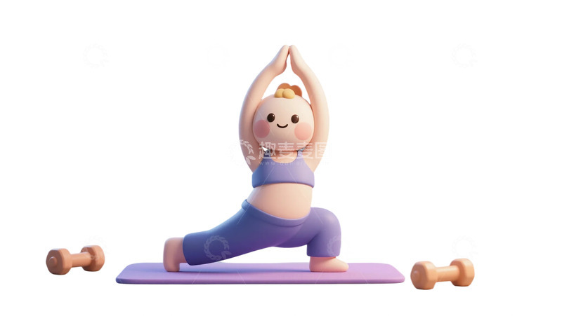 高清大图下载【趣麦麦图】卡通人物瑜伽健身图