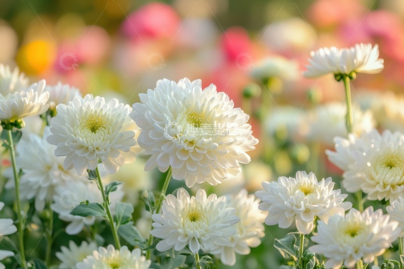 高清大图下载【趣麦麦图】盛开的一丛白色的菊花花田