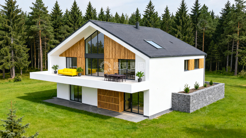 高清大图下载【趣麦麦图】现代别墅设计展示草坪绿化建筑物房子