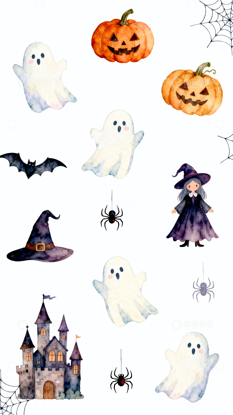 源文件下载【趣麦麦图】水彩万圣节元素2