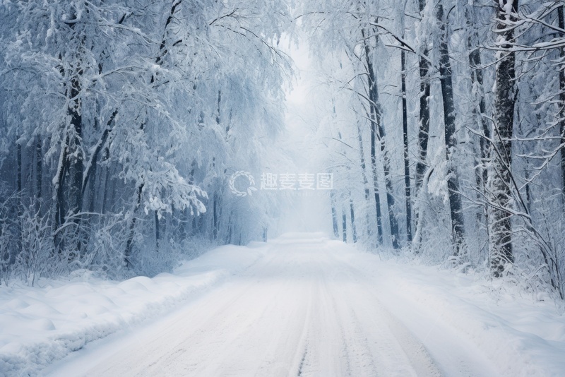 高清大图下载【趣麦麦图】雪地森林道路美景