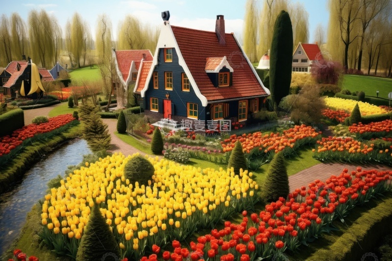 高清大图下载【趣麦麦图】花田花圃小房子建筑美景