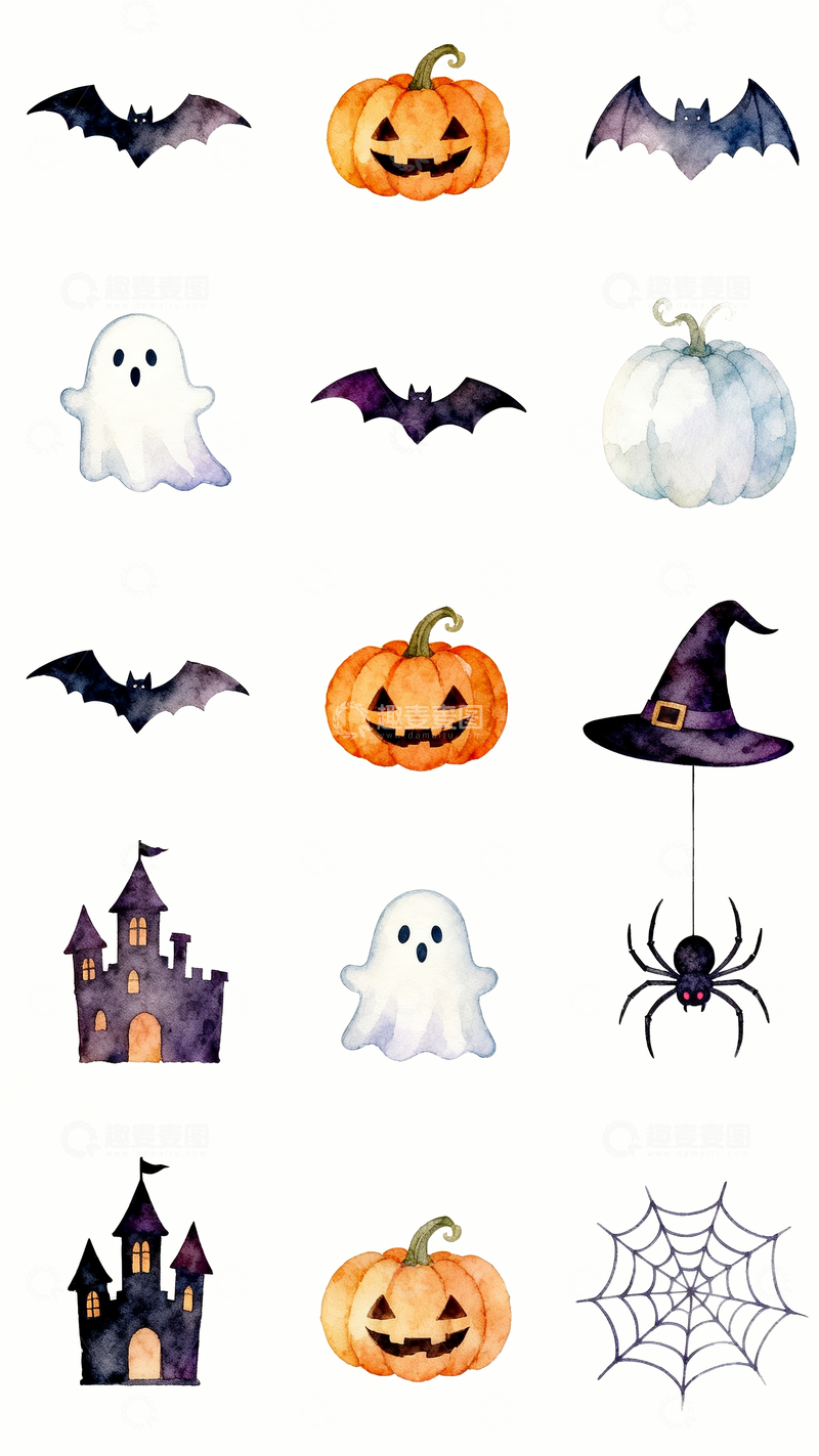源文件下载【趣麦麦图】水彩万圣节元素3