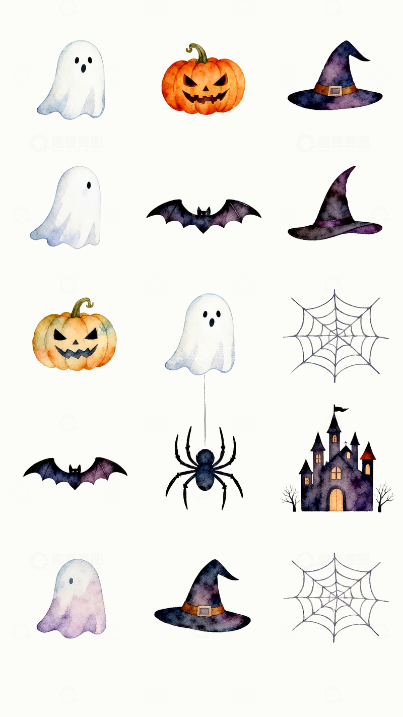 源文件下载【趣麦麦图】水彩万圣节元素1