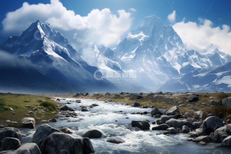 高清大图下载【趣麦麦图】雪山远山河流自然美景
