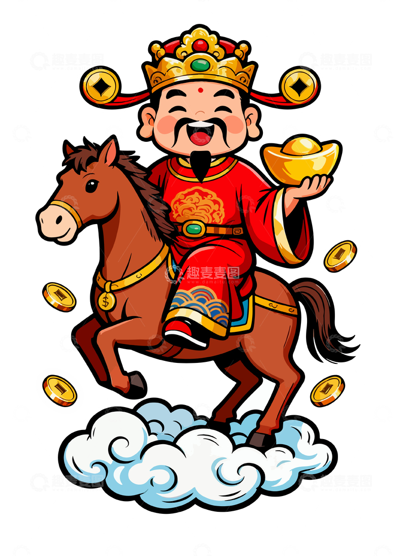 源文件下载【趣麦麦图】-卡通财神骑马送财图