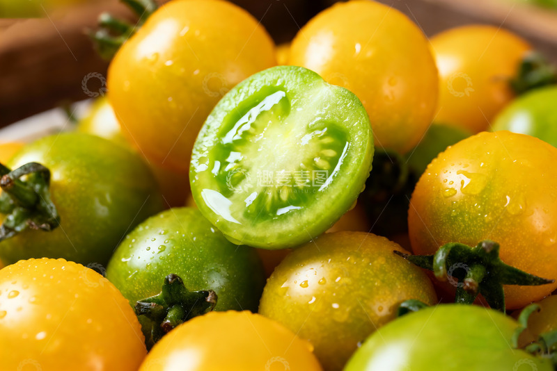 高清大图下载【趣麦麦图】黄青小番茄带水珠特写3