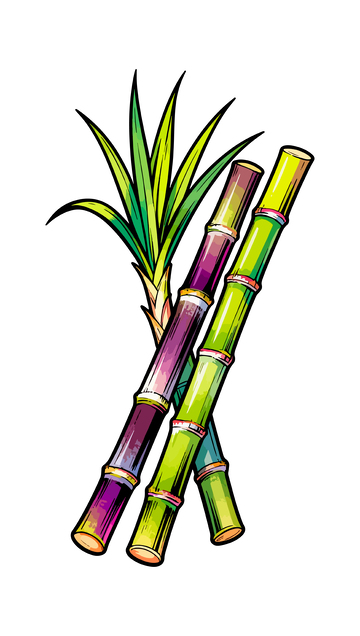 彩绘甘蔗植物插画设计元素