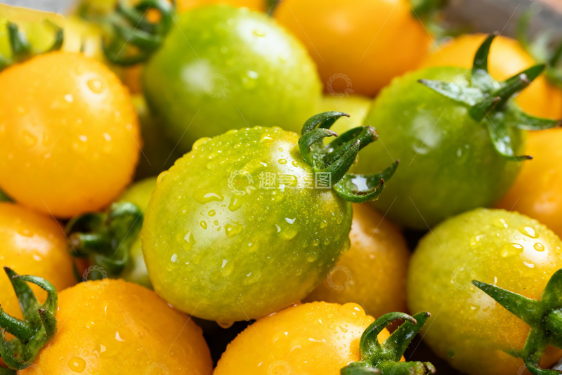 高清大图下载【趣麦麦图】黄青小番茄带水珠特写2