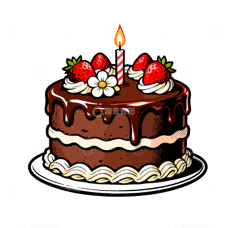 源文件下载【趣麦麦图】巧克力生日蛋糕插画