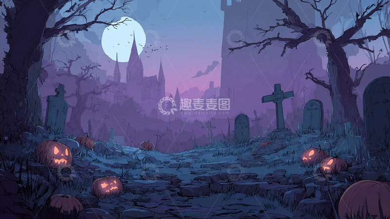 高清大图下载【趣麦麦图】阴森古墓中的南瓜灯光