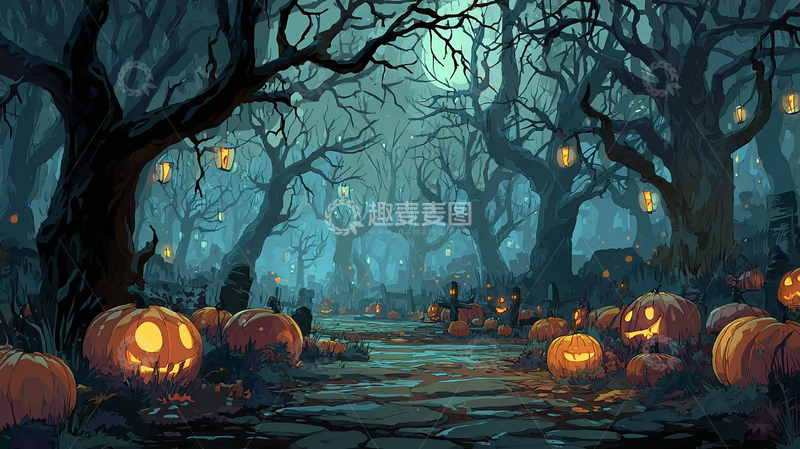 高清大图下载【趣麦麦图】幽灵之夜南瓜灯之路