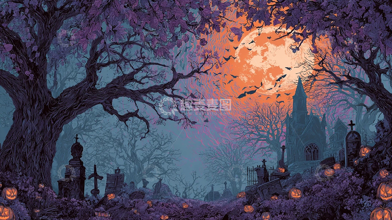 高清大图下载【趣麦麦图】幽暗墓地的万圣夜之魅