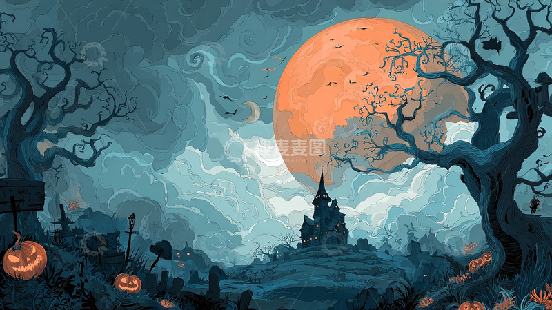 高清大图下载【趣麦麦图】万圣节夜晚的恐怖城堡