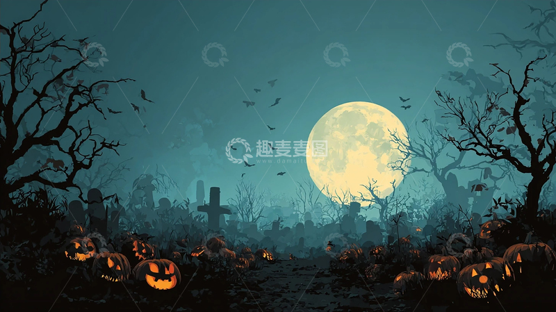 高清大图下载【趣麦麦图】万圣节之夜恐怖南瓜灯