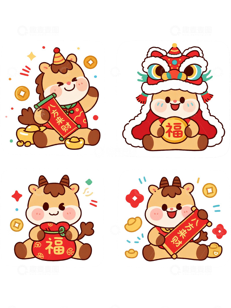 高清大图下载【趣麦麦图】-萌马多样贺岁送福图
