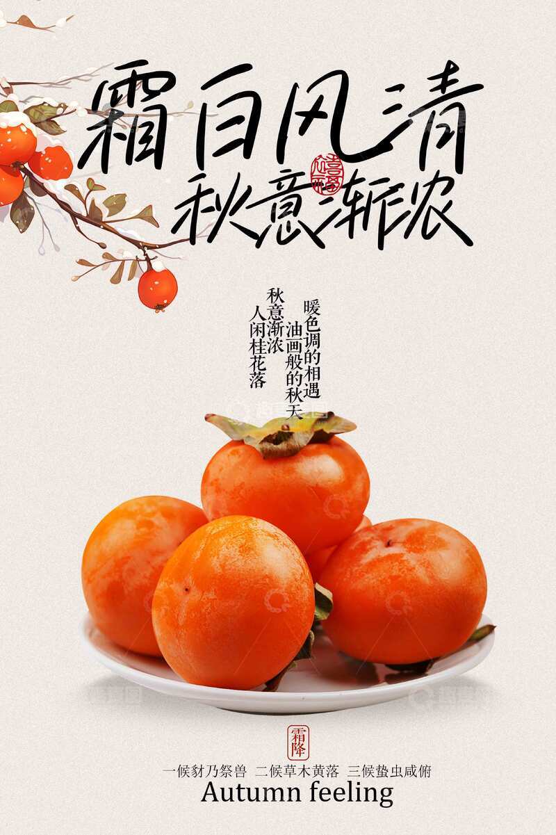 源文件下载【趣麦麦图】霜降复古柿子传统海报