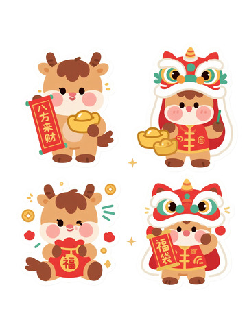 萌牛舞狮持福迎财图