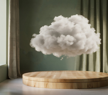 室内云朵与木台创意图