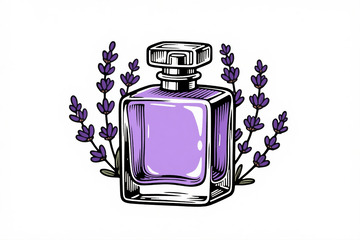 薰衣草与香水瓶插画